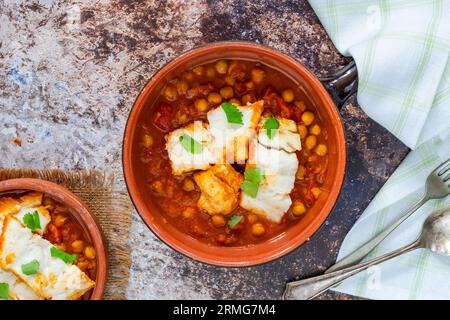 Marokkanischer Fischeintopf mit Kichererbsen Stockfoto