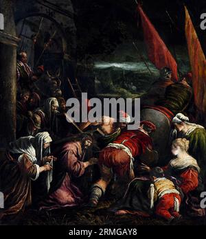 Die Straße nach Calvary von Jacopo Bassano (1510-1592), Öl auf Schiefer, 16. Jahrhundert Stockfoto