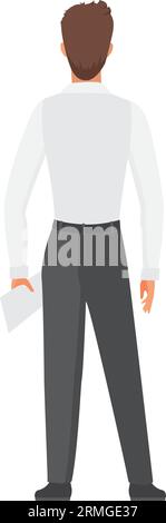 Back view of standing office employee man. Businessman in classic suit vector illustration Stock Vektor