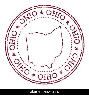 Ohio runder Gummistempel mit US-Landkarte. Roter Vintage-Passstempel mit kreisförmigem Text und Sternen, Vektorillustration. Stock Vektor