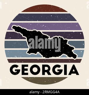 Georgia-Logo. Schild mit der Landkarte und farbigen Streifen, Vektorillustration. Stock Vektor