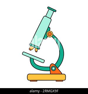 Symbol für Mikroskopausrüstung der Wissenschaftsschule. Chemieausbildung und Biologie: Illustration eines Laborcartoons. Auffällige, helle Laborausstattung. Vektor Stock Vektor