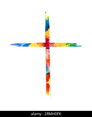 Farbiger religiöser Kreuzstrich. Vektorgrafik Stock Vektor