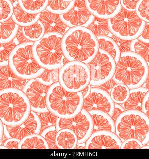 Nahtloses Muster aus Zitrone und Grapefruit in Wasserfarben im botanischen Stil. Illustration gelber tropischer Obstdruck für Textil, Tapete, Einladung, Postkarte Stockfoto