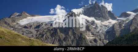 Glacier du Tabuchet und La Meije, Ecrins-Nationalpark, Frankreich. Stockfoto