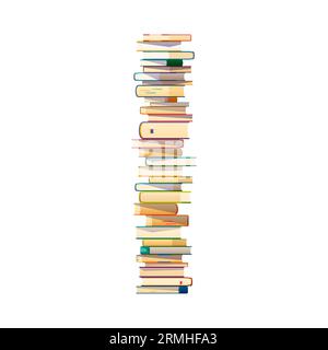 Hoher Buchstapel. Universitätsbibliothek Enzyklopädie Haufen, Wissenschaft Lehre Lehrbuch Gruppe oder College-Bildung Wörterbuch isolierte Karikatur Vektor Stapel. Stock Vektor