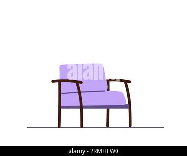 Einsamer Stuhl in einem leeren Zimmer auf dem Boden. Flacher, eleganter, einfacher Sessel mit Holzteilen. Stock Vektor