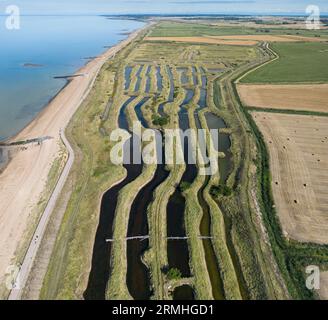 Reculver ist ein Dorf und Küstenort etwa 5 Meilen östlich von Herne Bay an der Nordküste von Kent im Südosten Englands Stockfoto