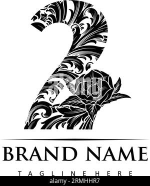Schriftzug Nummer 2 klassische majestätische Verzierung Illustrationen Silhouette Vektor Illustrationen für Ihr Arbeitslogo, Merchandise-T-Shirt, Aufkleber und Etikett Stock Vektor