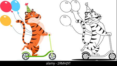 Malseite. Zeichentricktiger mit Ballons. Stock Vektor