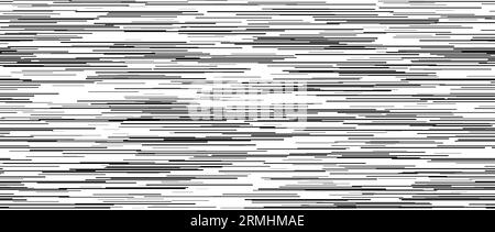 Nahtloses zufälliges Linienmuster. Hintergrundgeräusche, die sich wiederholen. Hintergrund mit schwarzen und weißen horizontalen, unregelmäßigen Linien. Hintergrundbild „Fehler oder Fehler“. Vektorgrafik. Stock Vektor