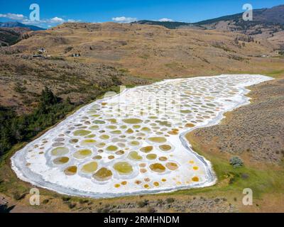 Spotted Lake ist ein salzhalsider endorheischer Alkali-See nordwestlich von Osoyoos im östlichen Similkameen Valley von British Columbia, Kanada, Stockfoto