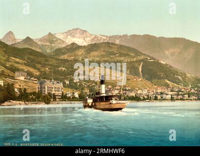 Montreux, Glion & Caux, Genfersee, Waadt, Schweiz 1890. Stockfoto