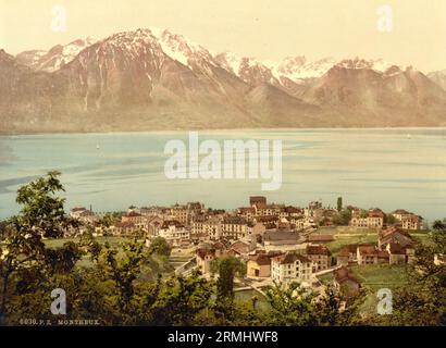 Montreux, Savoy Mountains and Lake Geneva, Waadt, Schweiz 1890. Stockfoto