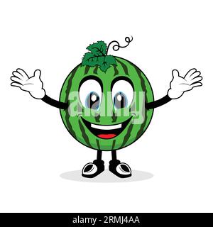 Wassermelonen-Maskottchen mit glücklichem lächelndem Gesicht Stock Vektor