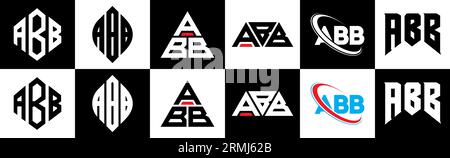 ABB Logo-Design in sechs Farben. ABB-Polygon, Kreis, Dreieck, Sechseck, flacher und einfacher Stil mit schwarz-weißer Farbvariation Buchstaben Logo se Stock Vektor