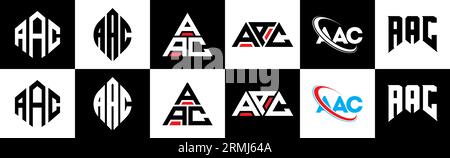 AAC Logo-Design mit Buchstaben in sechs Ausführungen. AAC-Polygon, Kreis, Dreieck, Sechseck, flacher und einfacher Stil mit Schwarz-weiß-Farbvariation Buchstaben Logo se Stock Vektor