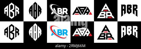 ABR Logo-Design in sechs Farben. ABR-Polygon, Kreis, Dreieck, Sechseck, flacher und einfacher Stil mit schwarz-weißer Farbvariante des Buchstaben-Logos Stock Vektor