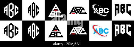 ABC-Logo-Design im 6er-Stil. ABC-Polygon, Kreis, Dreieck, Sechseck, flacher und einfacher Stil mit Schwarz-weiß-Farbvariation Buchstaben Logo se Stock Vektor