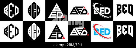 Logo-Design mit Himmelsbuchstaben im 6er-Stil. BETTPOLYGON, Kreis, Dreieck, Sechseck, flacher und schlichter Stil mit schwarz-weißer Farbvariation Buchstaben Logo se Stock Vektor