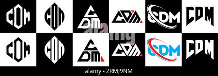 Logo-Design mit CDM-Buchstaben in sechs Ausführungen. CDM-Polygon, Kreis, Dreieck, Sechseck, flacher und einfacher Stil mit Schwarz-weiß-Farbvariation Buchstaben Logo se Stock Vektor