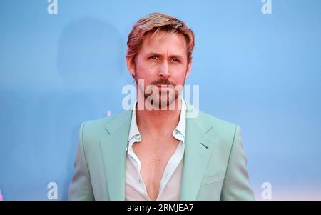 Ryan Gosling nimmt an der „Barbie“-Premiere am Cineworld Leicester Square am 12. Juli 2023 in London Teil. Stockfoto