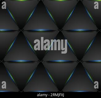 Blau und grün leuchtende Dreiecke mit technischem Muster. Vektorhintergrund Stock Vektor