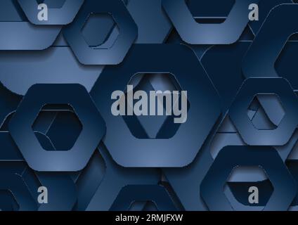 Dunkelblauer, abstrakter geometrischer Hintergrund aus technischem Papier mit Sechsecken. Vektordesign Stock Vektor