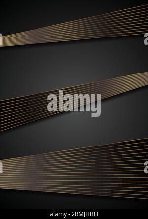 Schwarzer abstrakter Firmenhintergrund mit bronzenen Linien. Vektordesign Stock Vektor