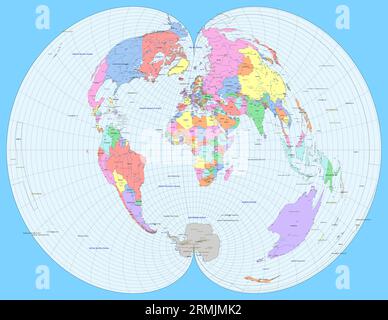 Politische Weltkarte amerikanische polykonische Projektion Stock Vektor