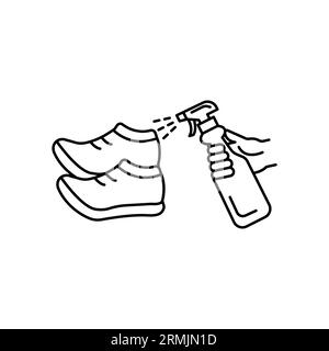 Bitte Desinfizieren Sie Stiefel Oder Schuhe Schwarz Symbol, Vektor Illustration, Isolate Auf Weißem Hintergrund Etikett. Stock Vektor