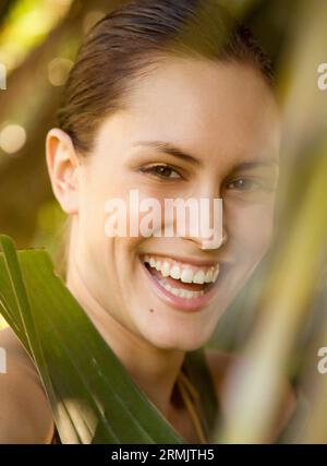 Nahaufnahme von junge schöne Frau Stockfoto