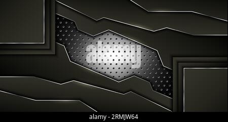 Abstrakte Metallkohlenstoffstruktur und Strichchrom überschneiden sich auf einem modernen Designhintergrund aus metallischem Silberblech. Vektorillustration Stock Vektor