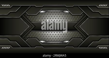 Abstrakte Metallkohlenstoffstruktur und Strichchrom überschneiden sich auf einem modernen Designhintergrund aus metallischem Silberblech. Vektorillustration Stock Vektor