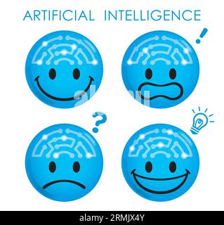 Künstliche Intelligenz Smiley Gesicht Symbol Set isoliert auf weißem Hintergrund. Vektorillustration. Stock Vektor