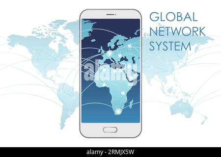 Vector Global Telecommunications Network System – Konzeptzeichnung. Europa, Afrika Und Die Atlantik-Zentrierte Seamless Map. Horizontal Wiederholbar. Stock Vektor