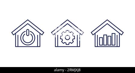 Smart-Home-Symbole mit einem Haus, Linienvektor Stock Vektor