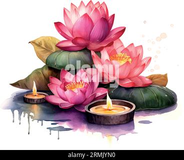 Pinkes Lotus-diwali-Aquarell für Bannerdesign. Stock Vektor