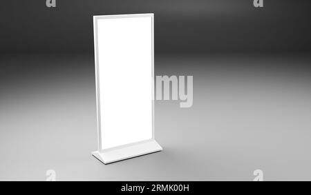 Leerer Werbeträger mit grauem Hintergrund, 3D-Rendering, vertikales Bild Stockfoto