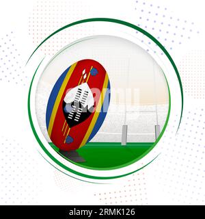 Flagge von Swasiland auf Rugbyball. Rundes Rugby-Symbol mit Flagge von Swasiland. Vektorillustration. Stock Vektor