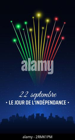 22. September, mali Unabhängigkeitstag, buntes Feuerwerk auf blauem Nachthimmel Hintergrund. Grußkarte. Mali Nationalfeiertag. Vektor Stock Vektor