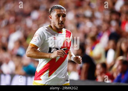 Madrid, Spanien, 28.08.2023, Alfonso Espino von Rayo Vallecano während des spanischen Meisterschafts-Fußballspiels La Liga zwischen Rayo Vallecano und Atletico de Madrid am 28. August 2023 im Estadio de Vallecas in Madrid, Spanien Stockfoto