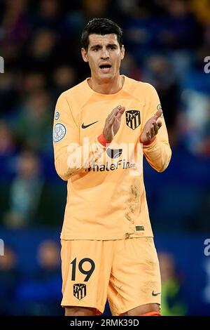 Valencia, Spanien. Januar 2023. Alvaro Morata von Atletico de Madrid reagiert beim Achtelfinale der Copa del Rey zwischen Levante UD und Atletico de Madrid im Estadi Ciutat de Valencia am 18. Januar 2023 in Valencia, Spanien. (Foto von David Aliaga/NurPhoto) Credit: NurPhoto SRL/Alamy Live News Stockfoto