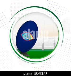 Flagge von Guam auf Rugbyball. Rundes Rugby-Symbol mit Flagge von Guam. Vektorillustration. Stock Vektor