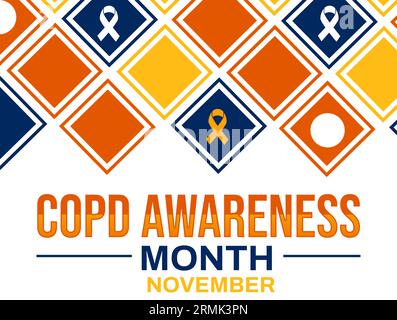 COPD Awareness Month Tapete mit Farbband und farbenfrohem Design, modernen Formen und Typografie. Stockfoto
