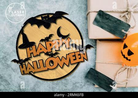 HALLOWEEN Digital Multilayer-Layoutdateien sind speziell für den Laserschnitt vorbereitet. Grösse für mehrschichtiges Layout für HALLOWEEN (Endprodukt): 14 x 11 Zoll Stock Vektor