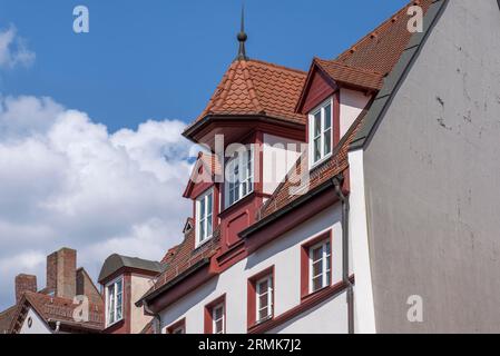 Historische Dachaufzugbucht, Theatergasse 17, Nürnberg, Mittelfranken, Bayern, Deutschland Stockfoto