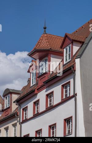 Historische Dachaufzugbucht, Theatergasse 17, Nürnberg, Mittelfranken, Bayern, Deutschland Stockfoto