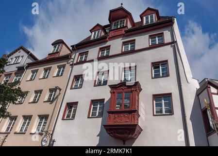 Historische Dachaufzugbucht, Theatergasse 17, Nürnberg, Mittelfranken, Bayern, Deutschland Stockfoto