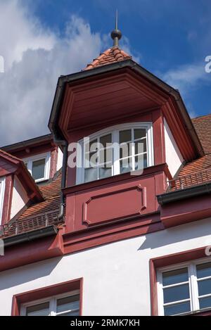 Historische Dachaufzugbucht, Theatergasse 17, Nürnberg, Mittelfranken, Bayern, Deutschland Stockfoto